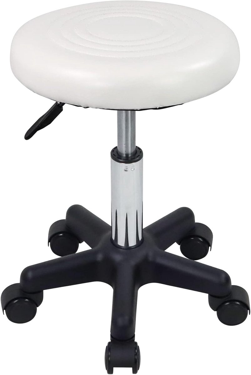 Ronde Swivel PU Leahter Rolling Stoel Hoogte Verstelbare Kruk voor Spa Salon Massage Wit