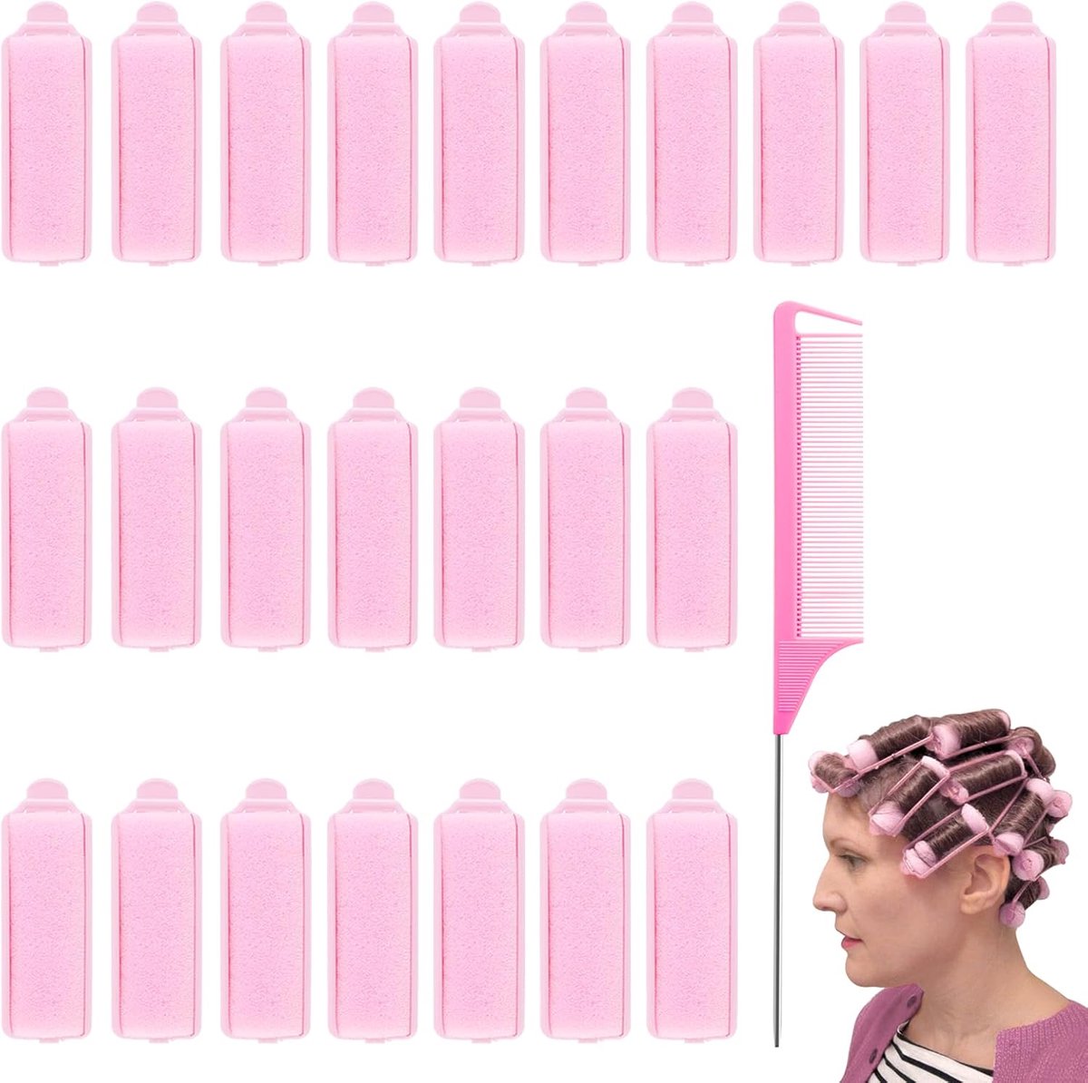 Krulspelden, korte haarkrullers, set van spons, krulspelden zonder hitte, zachte schuimkrulspelden 20 mm, voor dames en kinderen, met paardenstaartkam