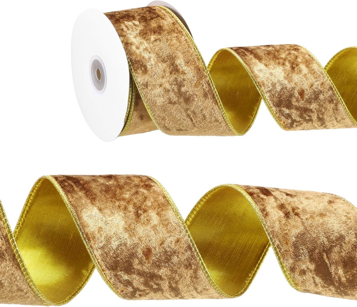 Fluwelen lint met draad van 6 cm x 10 m, fluweelachtig goud verpletterde linten enkelzijdige geschenkverpakkingsbinding voor ambachten, strik, kransen, kerstbomen, boomdecoraties, goud