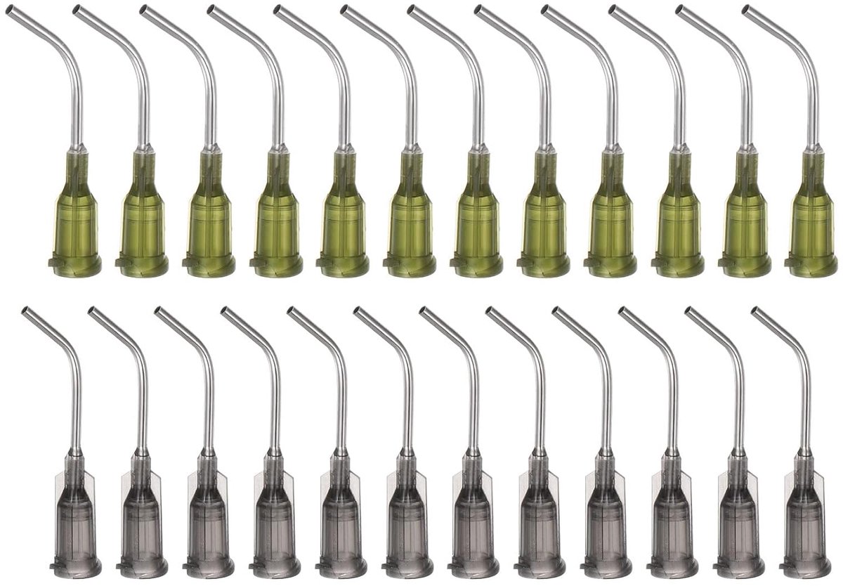 24 stuks afgeschuinde punt naalden 14 G 16 G 45 graden gebogen punt 2,5 cm afgeschuind uiteinde naald met luer schuine naald voor olie of lijm applicator olijf grijs