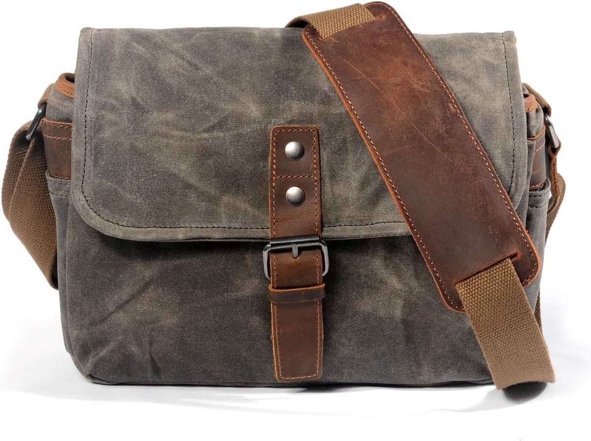 Canvas cameratas voor dames en heren met waterdicht ontwerp, compacte crossbody-hoes voor DSLR/SLR/spiegelloze camera's, Groen