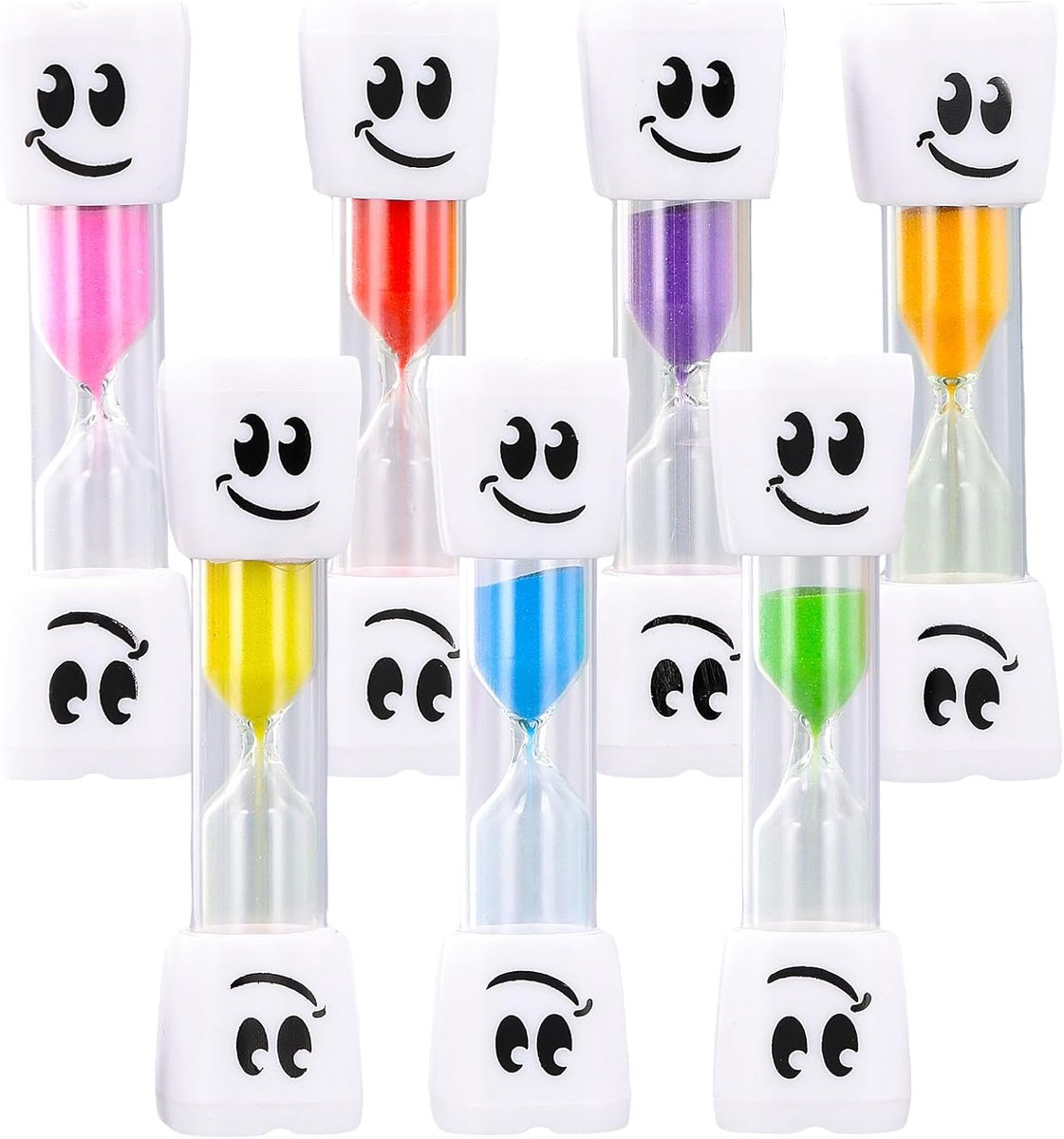 7-delige zandlopertimer, 3 minuten, lachende zandloper voor kinderen, zandloper, tandenpoetsen, speelse timer voor tandhygiëne, keuken, spelletjes, studie, meerkleurig