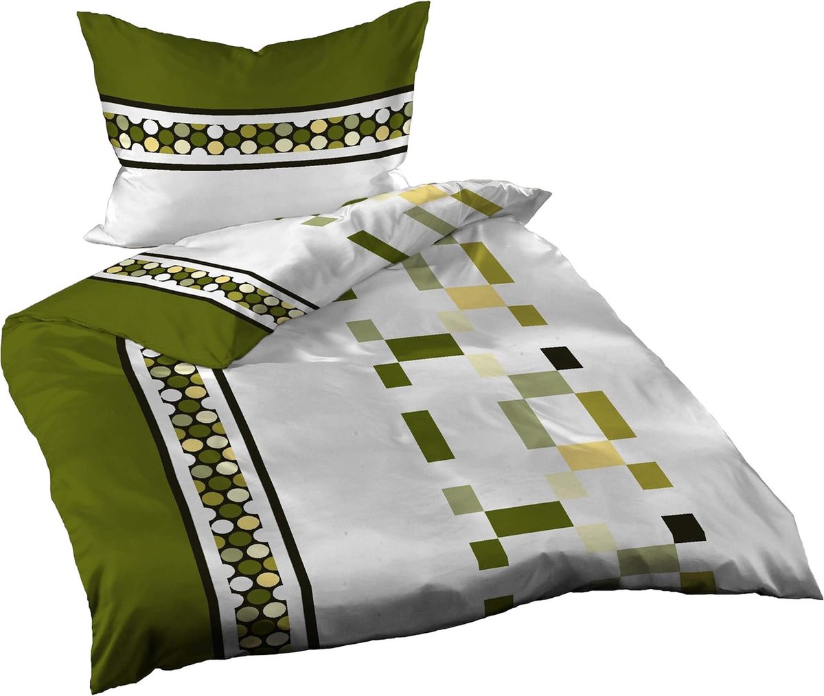 Beddengoed 140x200 cm + 70x90 cm, katoen wafel-piqué, modern groen wit geel