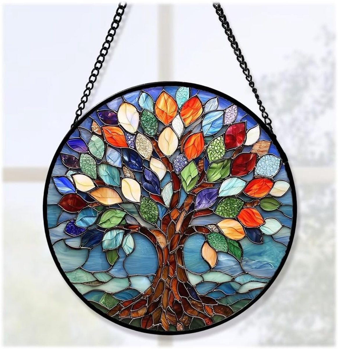 Zonnevanger, acryl, 20 x 20 cm, hangende raamdecoratie, met metalen ketting, kleurrijke raamdecoratie om op te hangen, raamafbeeldingen voor woonkamer, balkon, cadeau