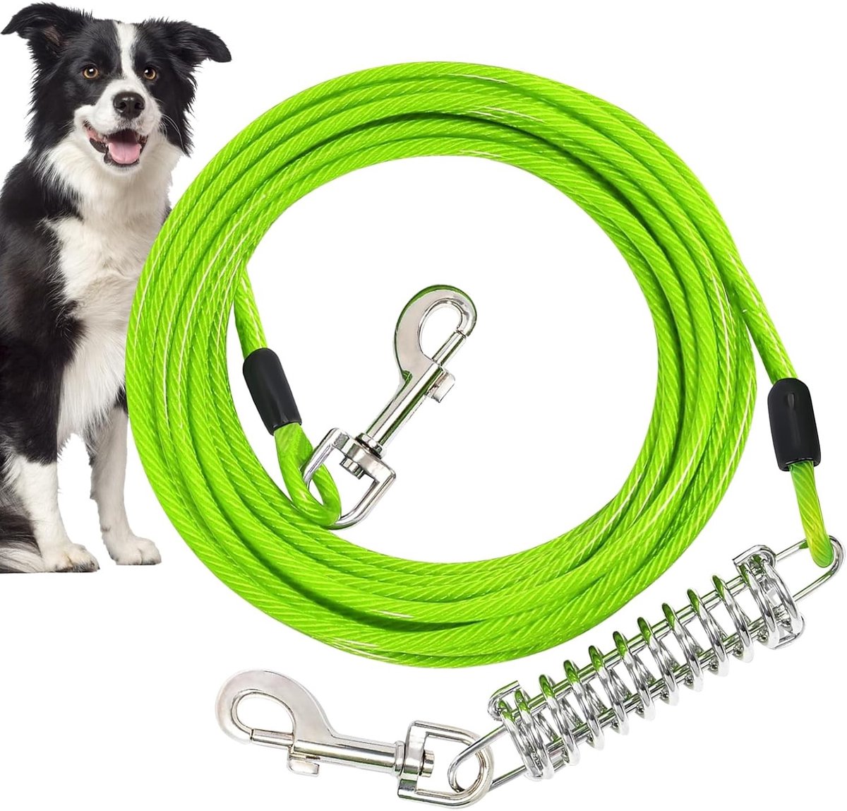 Hondenriem 5 meter - Grasgroen - 3 Maanden - Kauwbestendig met Schokabsorberende Veer - Voor Grote Honden Buiten