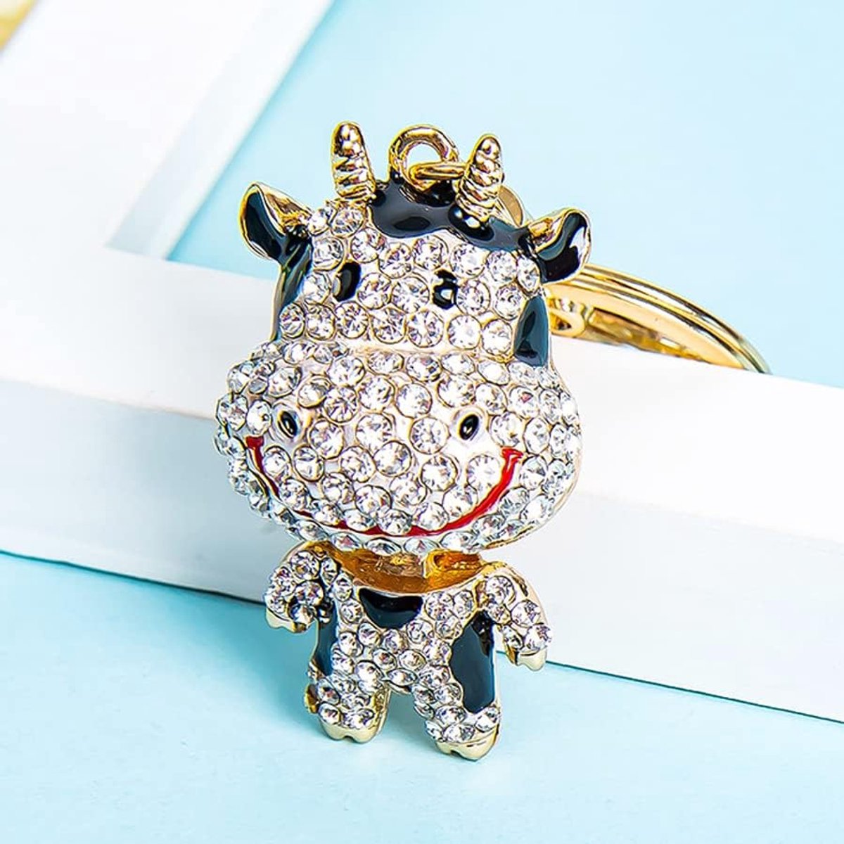 Sleutelhanger Dier Koe Hanger Sleutelhanger Strass Kristal Sleutelhouder Tas Hanger Sleutelhanger Vrouwen Gift voor Verjaardag Kerst Festival Zwart, Meerkleurig, S