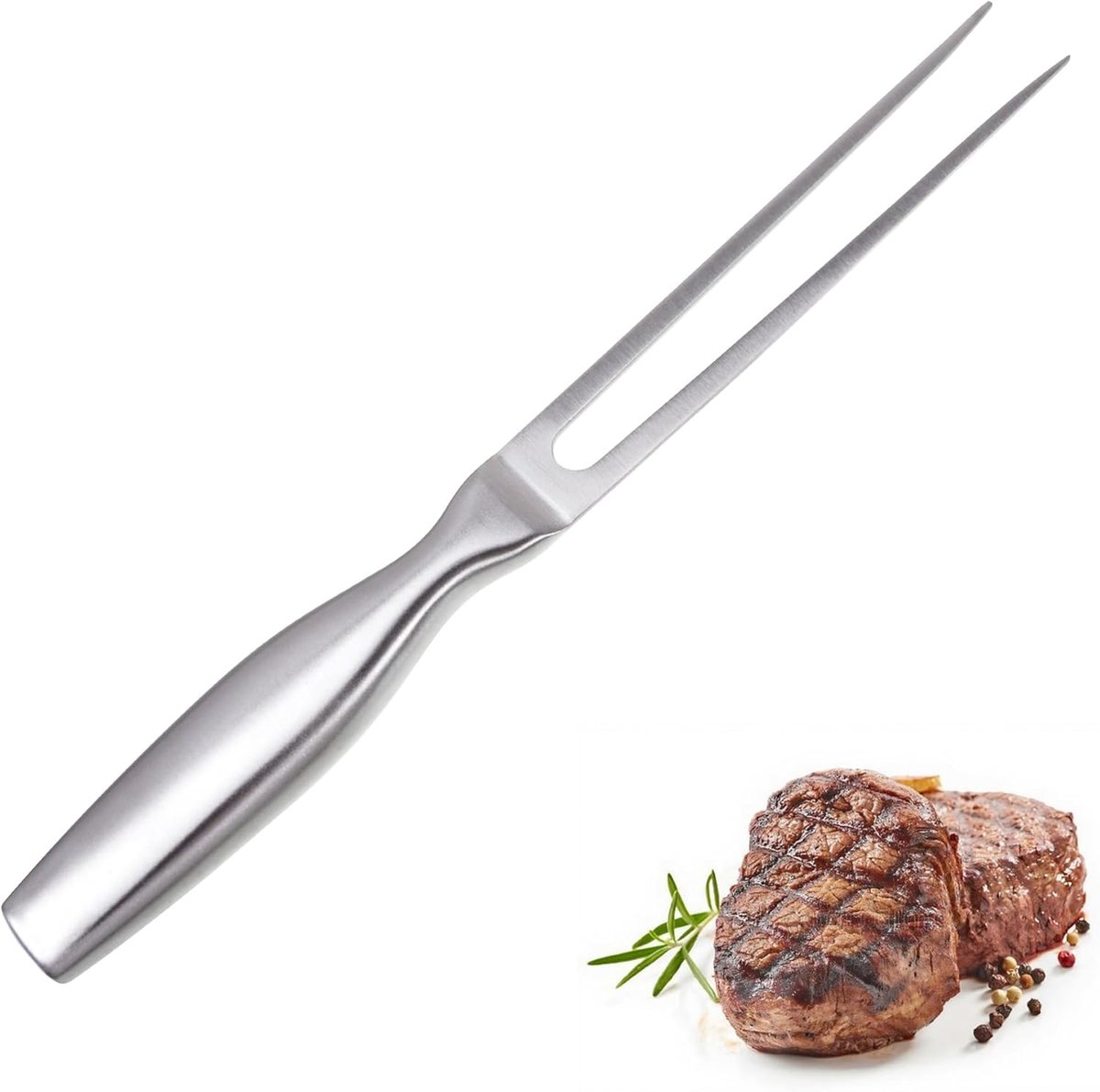 Vleesvork, roestvrij staal, grillvork, snijvork, lengte 26 cm, professionele vleesvork met ergonomische handgreep, ideaal voor grillen en snijden