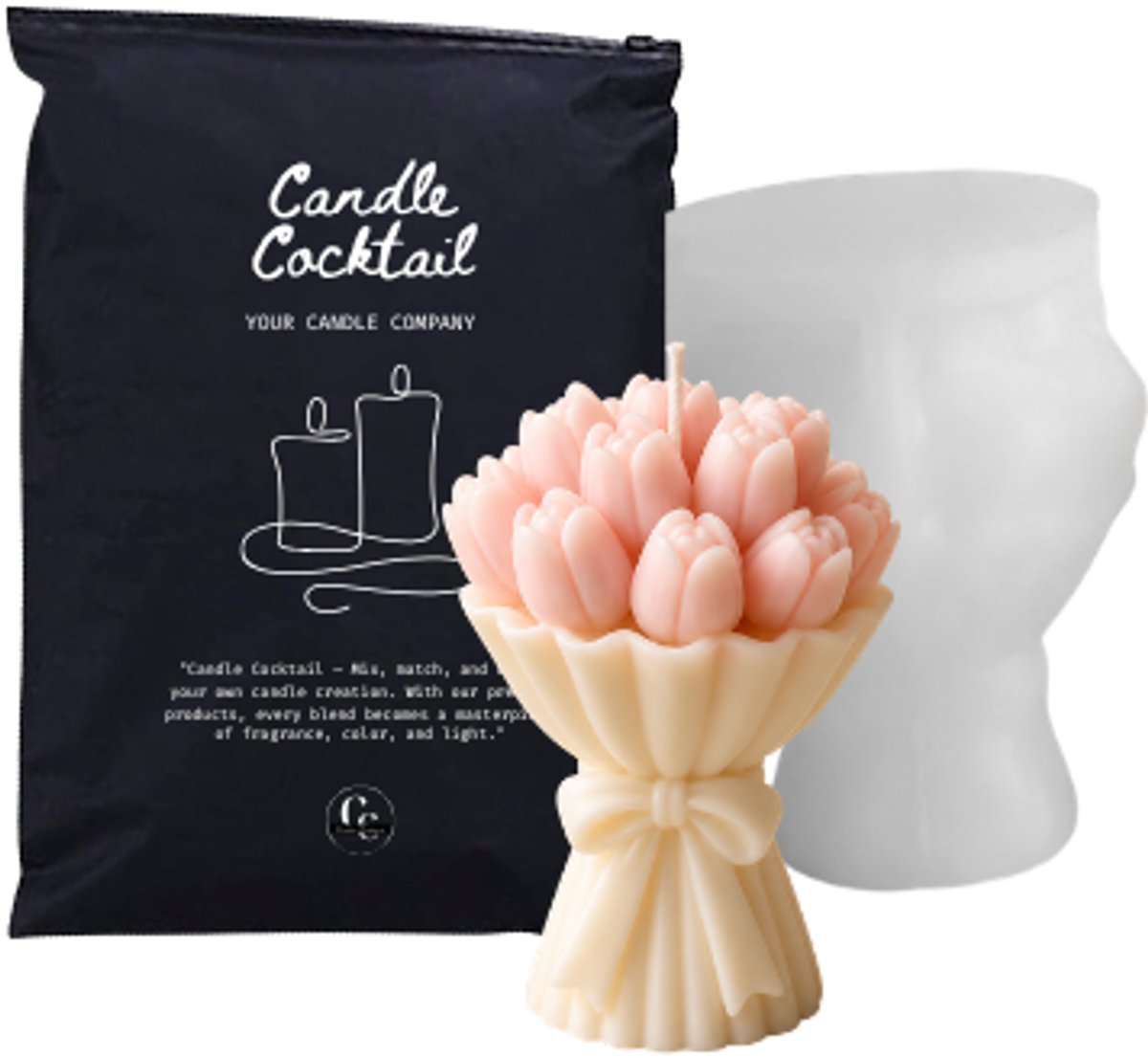Tulpen Boeket met Strik Siliconen Mal 7 x 10 cm | Candle Cocktail® | 3D Gietmal | Kaarsenmal | Kaarsen Maken | Chocolade Mal | Zeepmal | Resin & Epoxy | Gips & Jesmonite | Flexibel | Herbruikbaar | Makkelijk Lossen | Gedetailleerd | Inclusief Dustbag