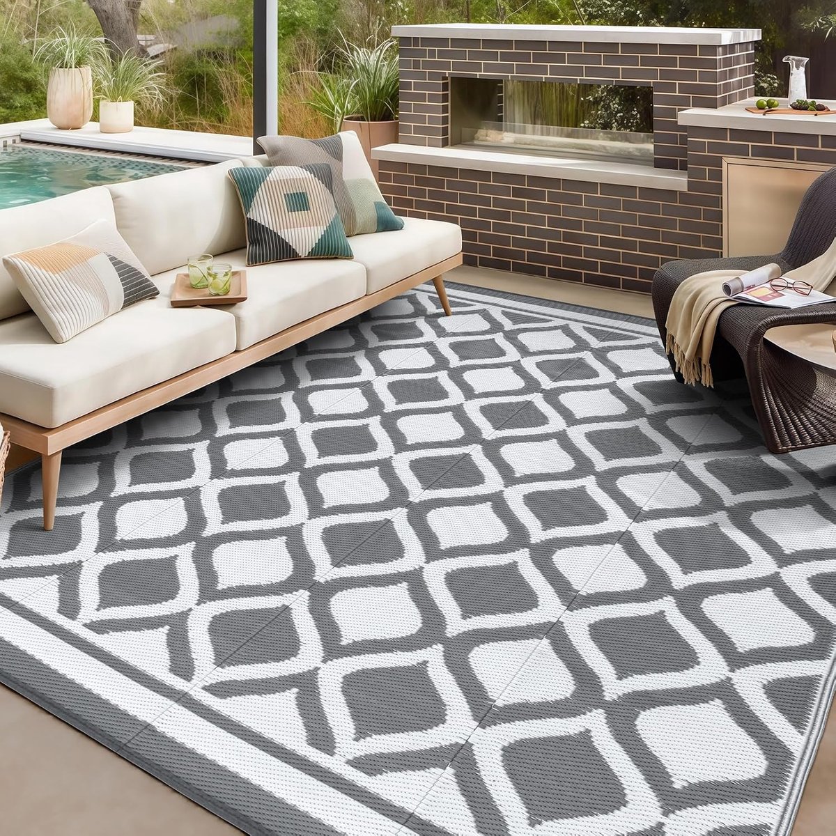 Outdoor tapijt voor tuin patio waterdicht 120 x 180 cm omkeerbaar tapijt duurzaam en UV-bestendig moderne buitenmat draagbare lichtgewicht gebied patio tapijten voor balkon camping tuin RV