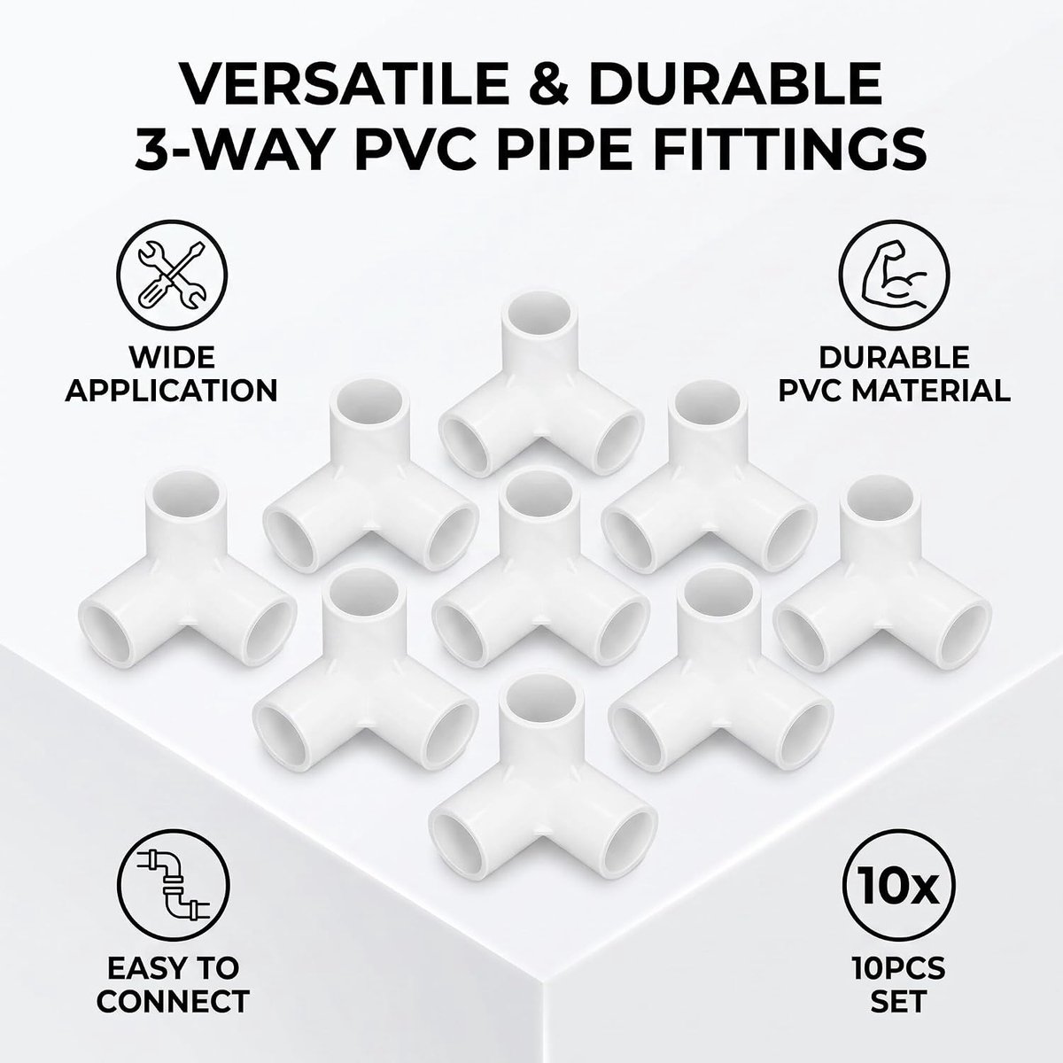 10 stuks haakse T-hoekverbindingen van pvc-kunststof met 20 mm binnendiameter, 90 graden hoekontwerp voor waterleidingen, kassen, tenten (wit)
