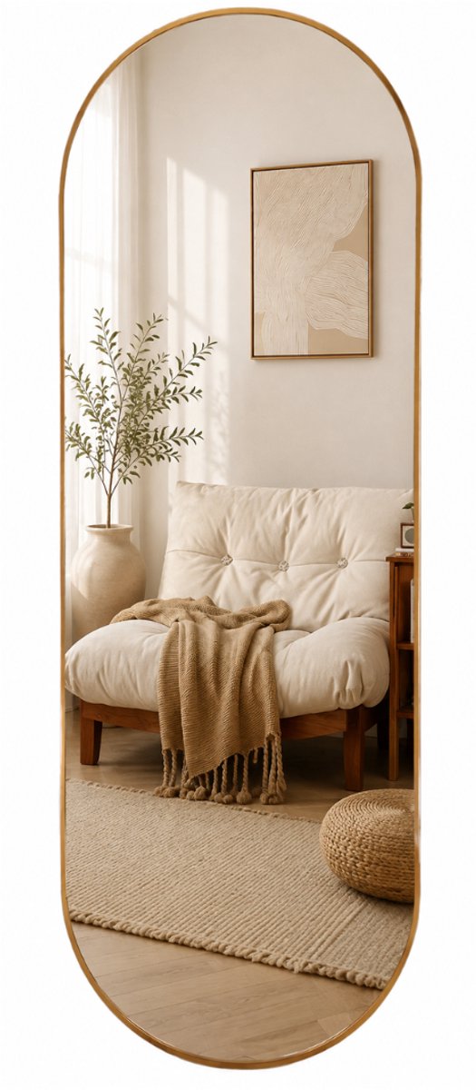 SensaHome Oval Wandspiegel - Minimalistisch Design - Wandmontage Spiegel met Metalen Rand - Modern - Kleedkamer Spiegel - 50x150CM - Goud