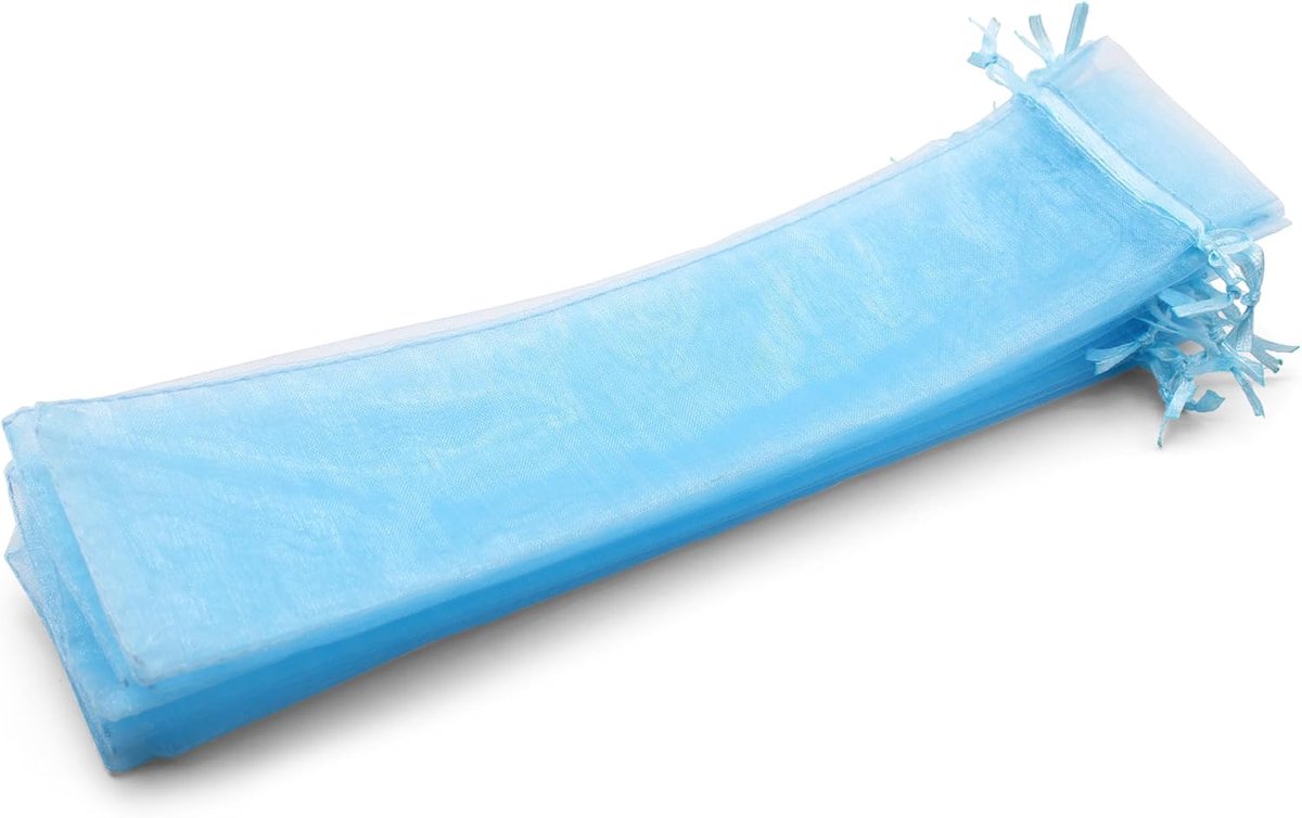 50 blauwe organzazakjes – afmetingen 26 cm x 6 cm – ideaal voor lange voorwerpen (waaiers, pennen, ...) (blauw)