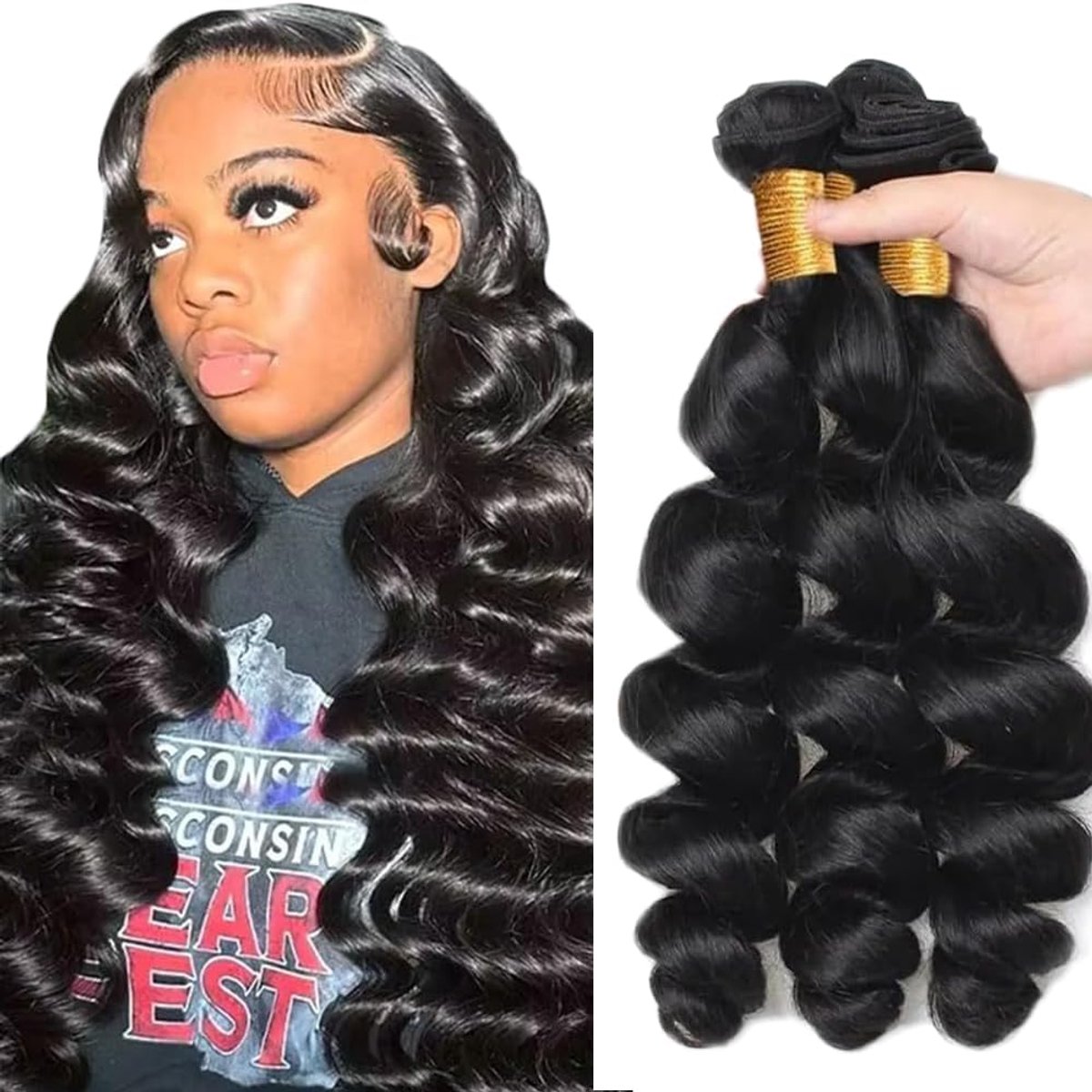 28 30 32 Inch Bundles Human Hair Extension Loose Wave menselijk haar Bundles Unprocessed Brazilian Virgin Hair 1B Natural Black Minimal detachment For Women 3 Bundles Total 150g