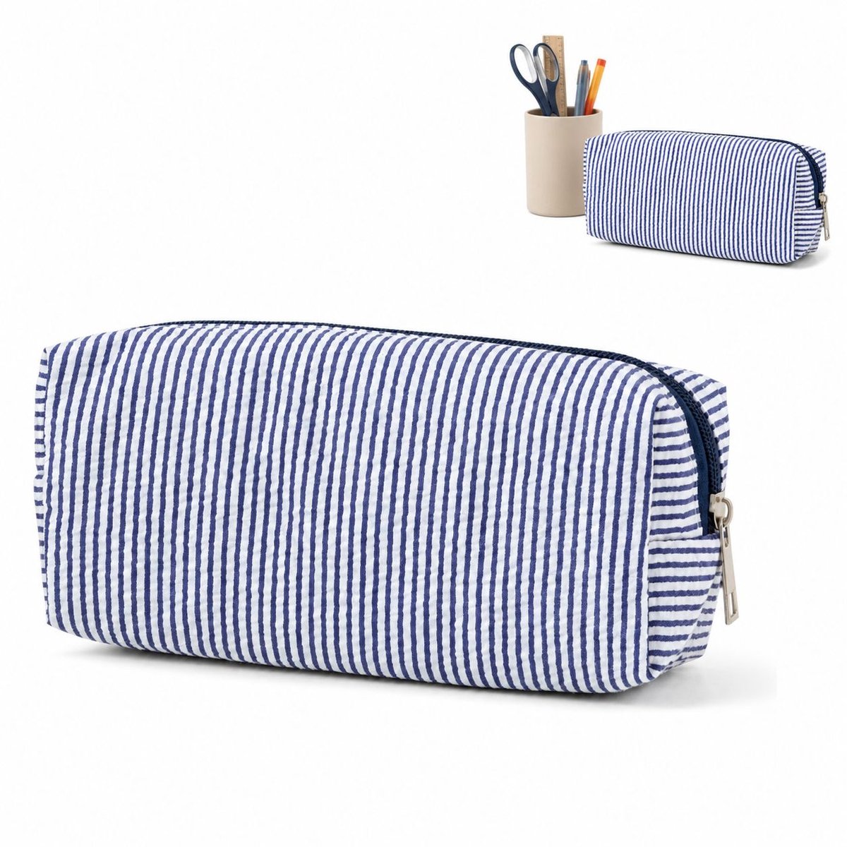 VHV - Grote Etui - 21x7.5x8 cm - Ruime Pennenzak van Polyester - Grote Capaciteit Stationery Pouch voor School & Kantoor - Duurzame Potlodenetui - Marineblauw