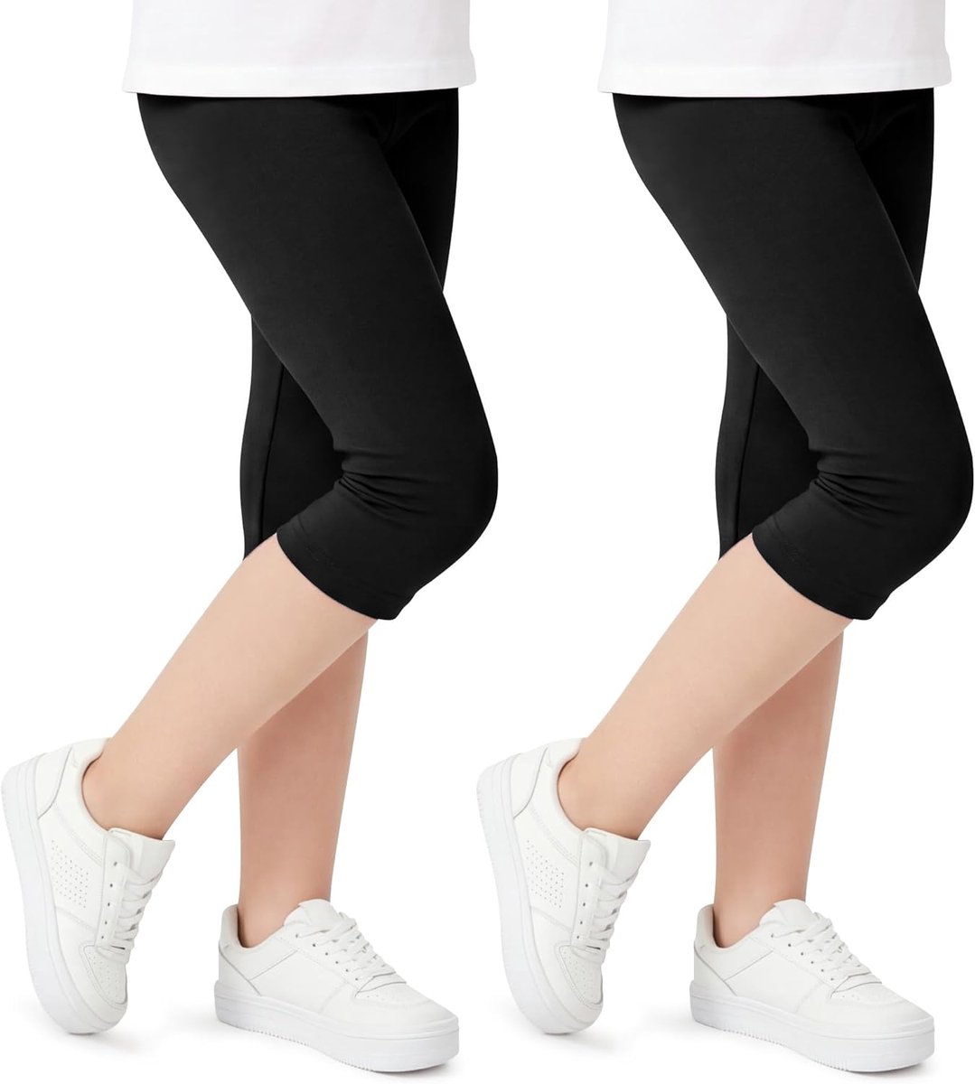 Meisjes 3/4 capri-legging katoenen korte broek 2-pack kinderen elastisch ademend sportbroek zacht zomerse capribroek effen sportlegging sportkleding, maat 116-158