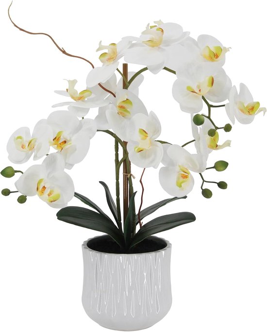 53,3 cm kunstmatige orchideeënbloemen voelen echt aan, nep orchideeën-phalaenopsis-plant in keramische pot, kunstorchideeën, zijden bloemstuk voor thuis, kantoor, tafel, badkamer, decoratie, dubbele