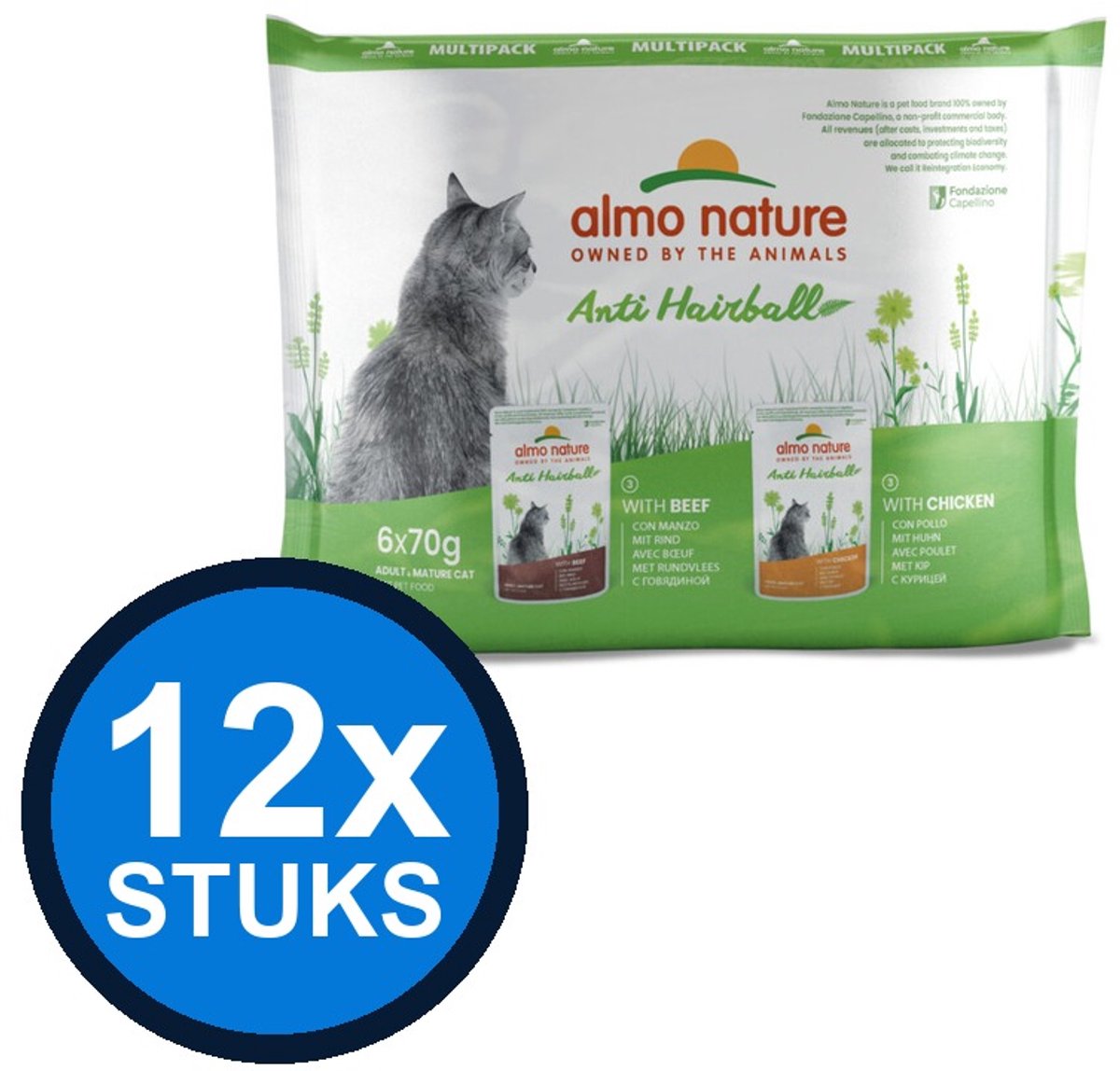 20x Almo Nature Holistic cat pouch anti-haarbal kabeljauw&kip 6x70gr