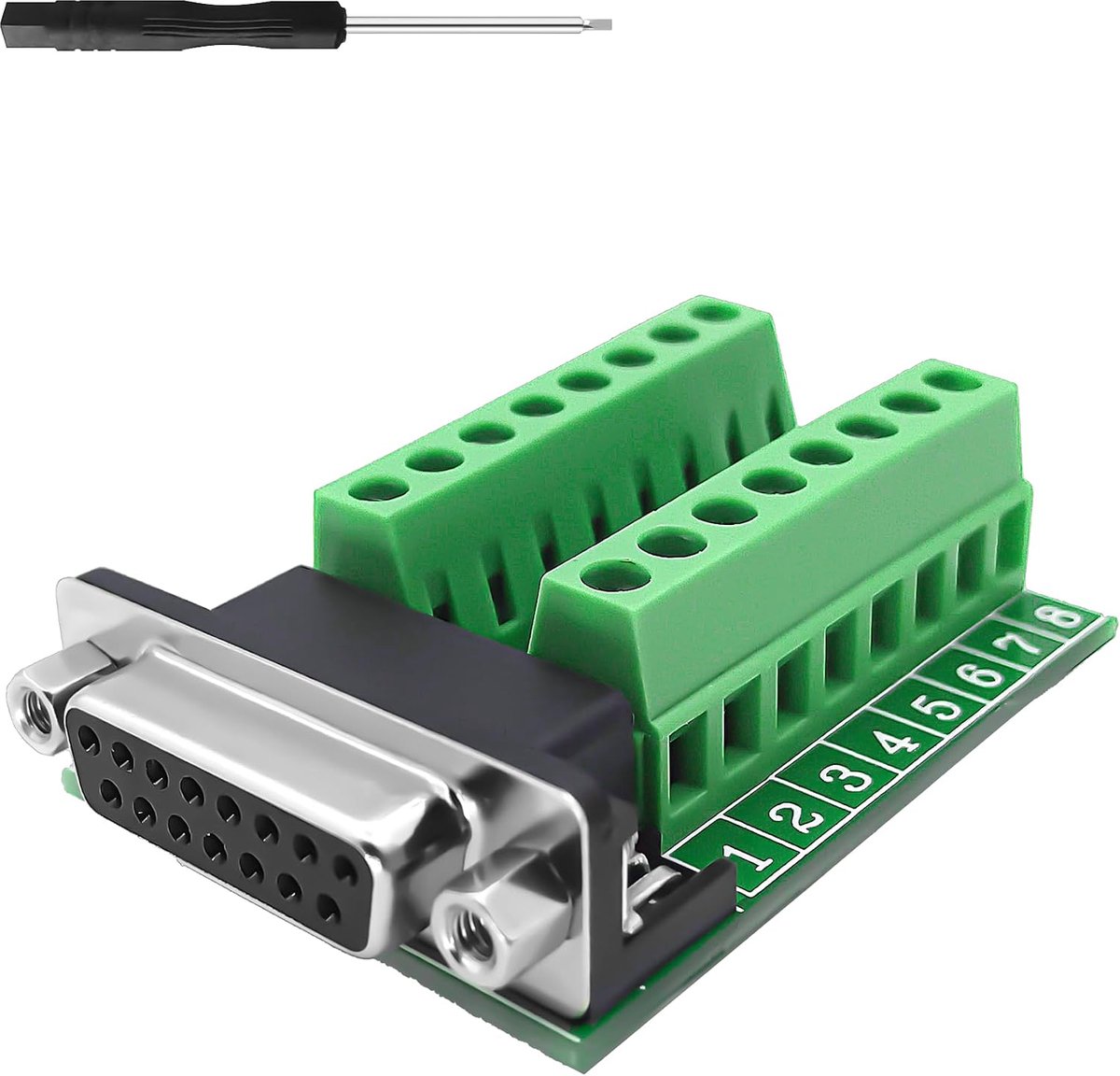 Breakout Board, DB15 vrouwelijk naar schroefklemmenblok RS232 D-SUB naar 15-pins soldeerloze klemmenblokadapterconverter Breakout-conversiebord (DB15 vrouwelijk, 1 verpakking)