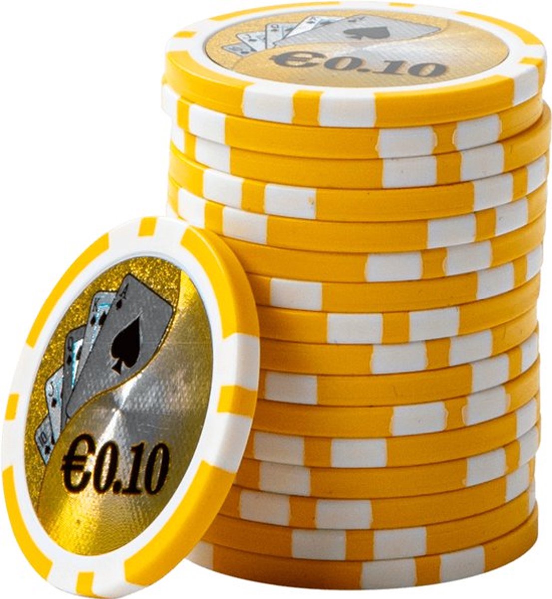 ABS Cashgame Poker Chips €0,10 geel (25 stuks) - pokerchips - pokerfiches - ABS chips - pokerspel - pokerset - poker set