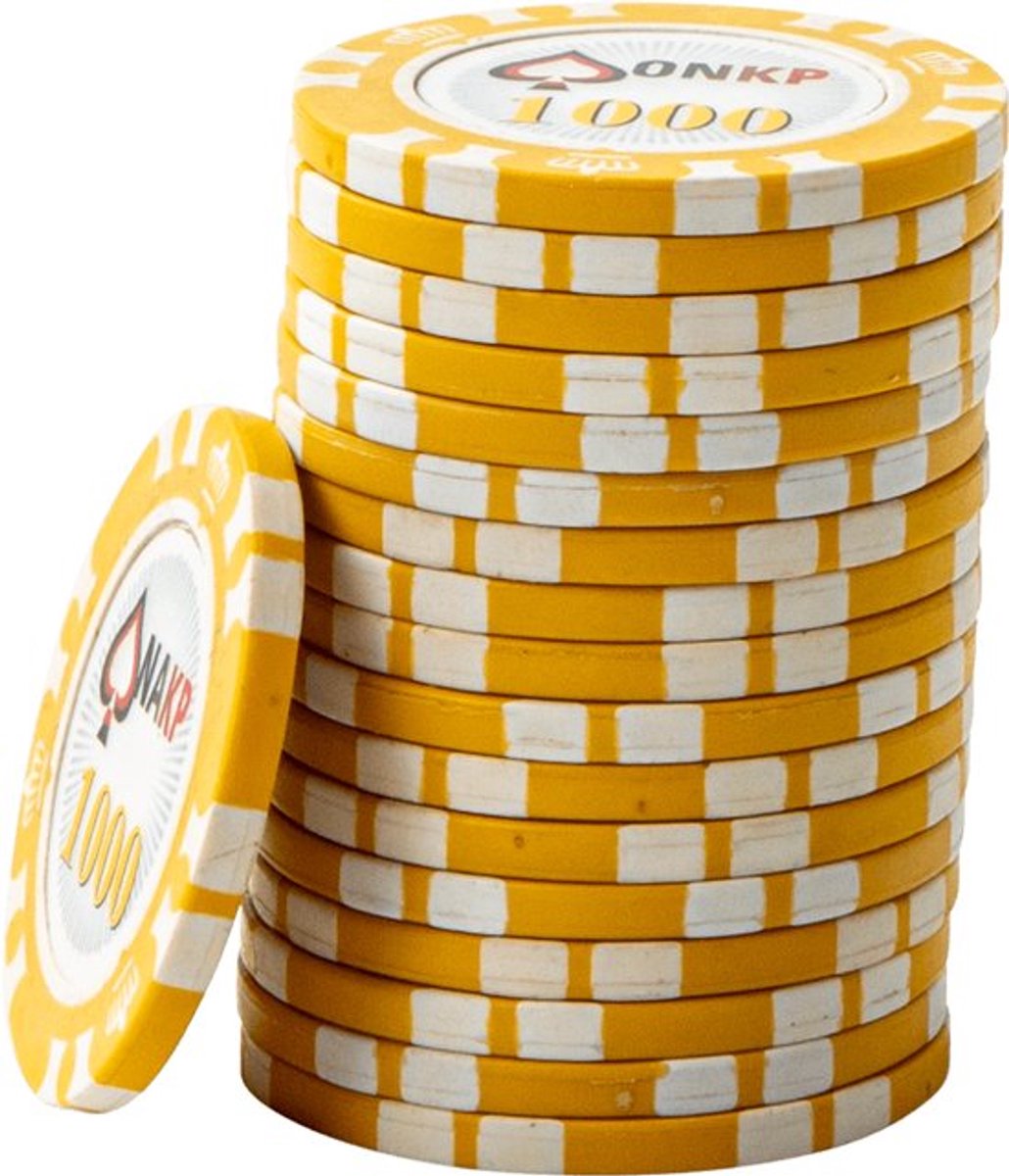 ONK Poker Chips 1.000 geel (25 stuks) - pokerchips - pokerfiches - poker fiches - clay chips - pokerspel - pokerset - poker set