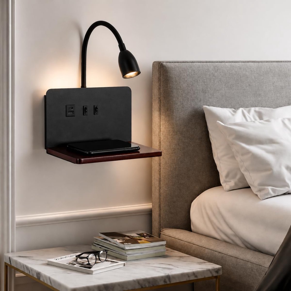 Zavio® Wandlamp Binnen met Snoer - Wandlamp met Stekker - Slaapkamer Lamp Nachtkastje