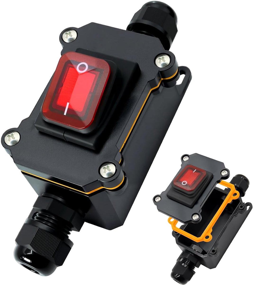 Schakelaar, 30 A, 12 V-24 V, IP65, waterdichte inline schakelaar, DC, DPST, 4-polig, 12 V kabelschakelaar