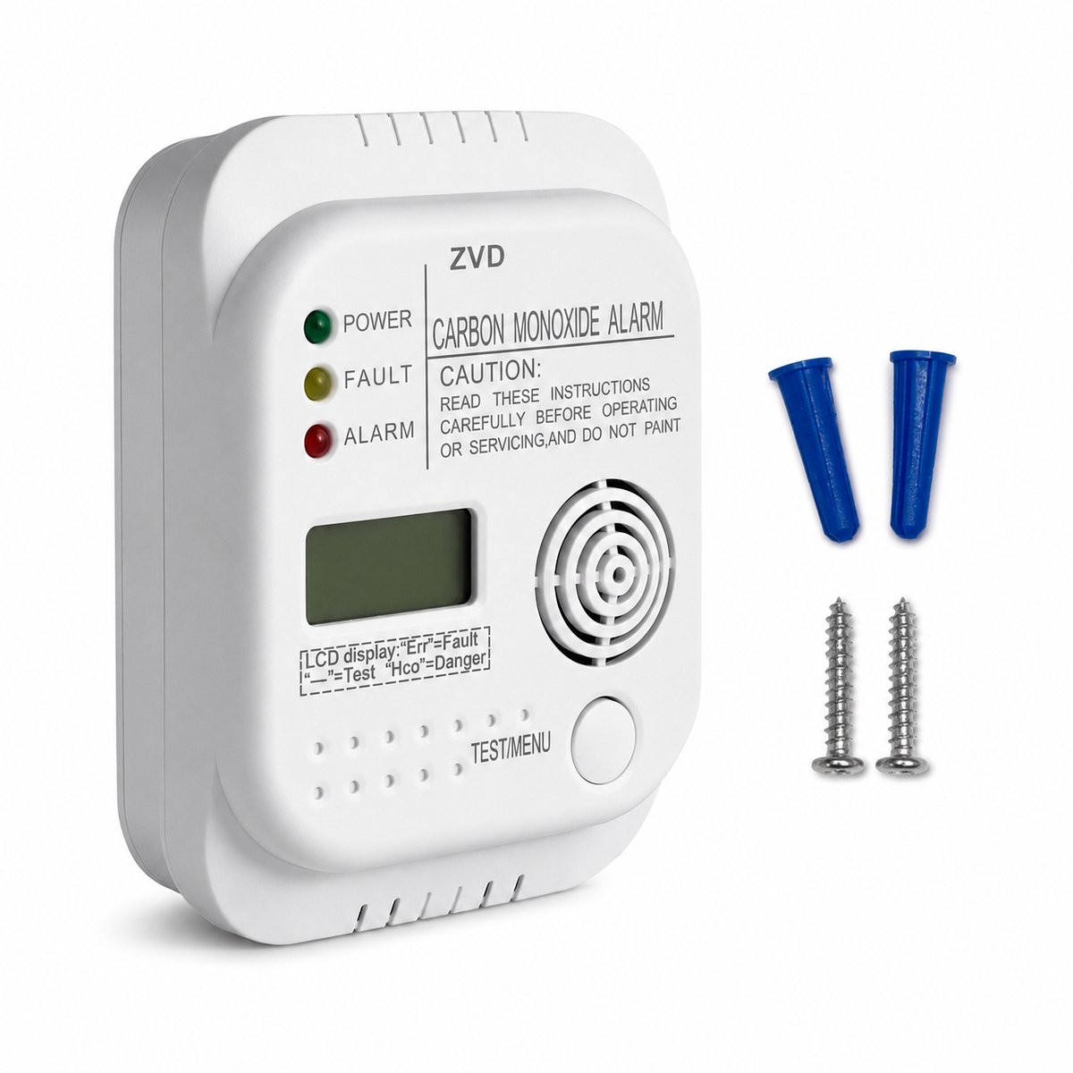 Koolmonoxidemelder met LCD-Scherm - 85 dB Geluids- en Lichtalarm - Batterijgevoed - Draagbaar voor Thuis, Keuken, Slaapkamer, Garage en Camper - 1 Stuk