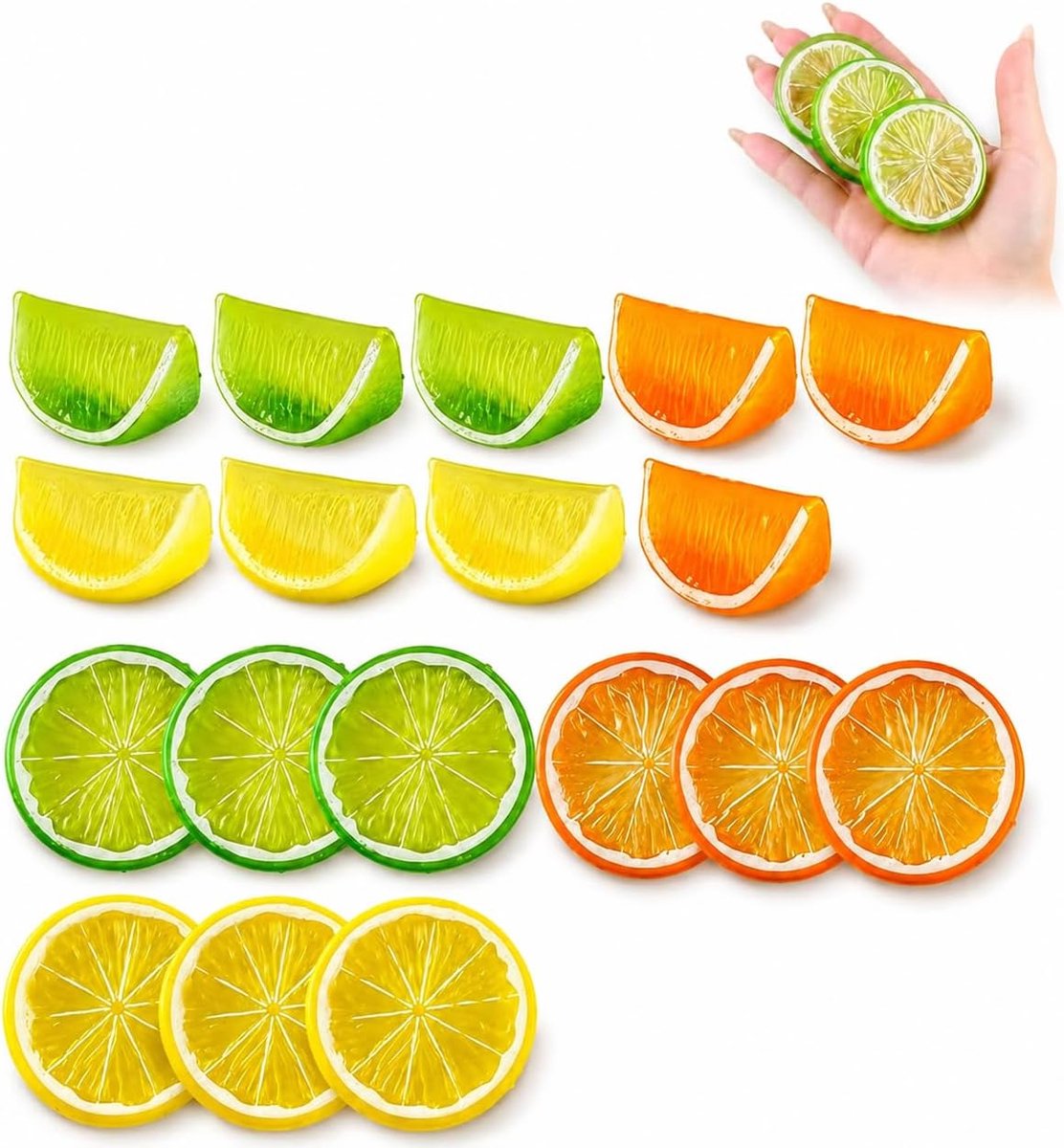 Kunstmatige Citroenschijven en Partjes, Geel/Groen/Oranje, 18 Stuks | Nep Citroen Decoratie, Tafeldecoratie, Vaasvulling, Zomerse DIY