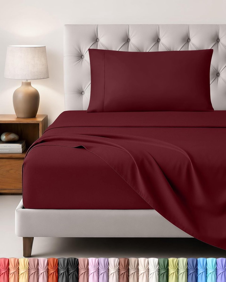 Bedding 3-Delig Beddelakenset (Voor Beddenmaat 90x190 cm, Bourgondië) - Polyester Microvezel Stof - 1 Hoeslaken & Vlakke laken met 1 Kussensloop 50x75 cm