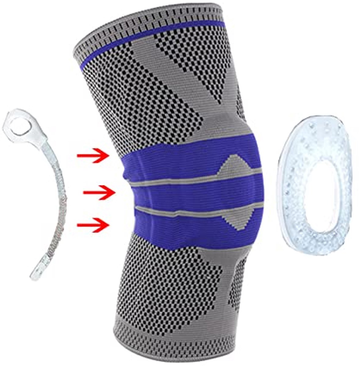 Knee Support 1 Pair Of Silicone Knee Pads With Patella Medial Support Strong Meniscus Compression Protection Sports Pad-Gray-Silica Gel,L