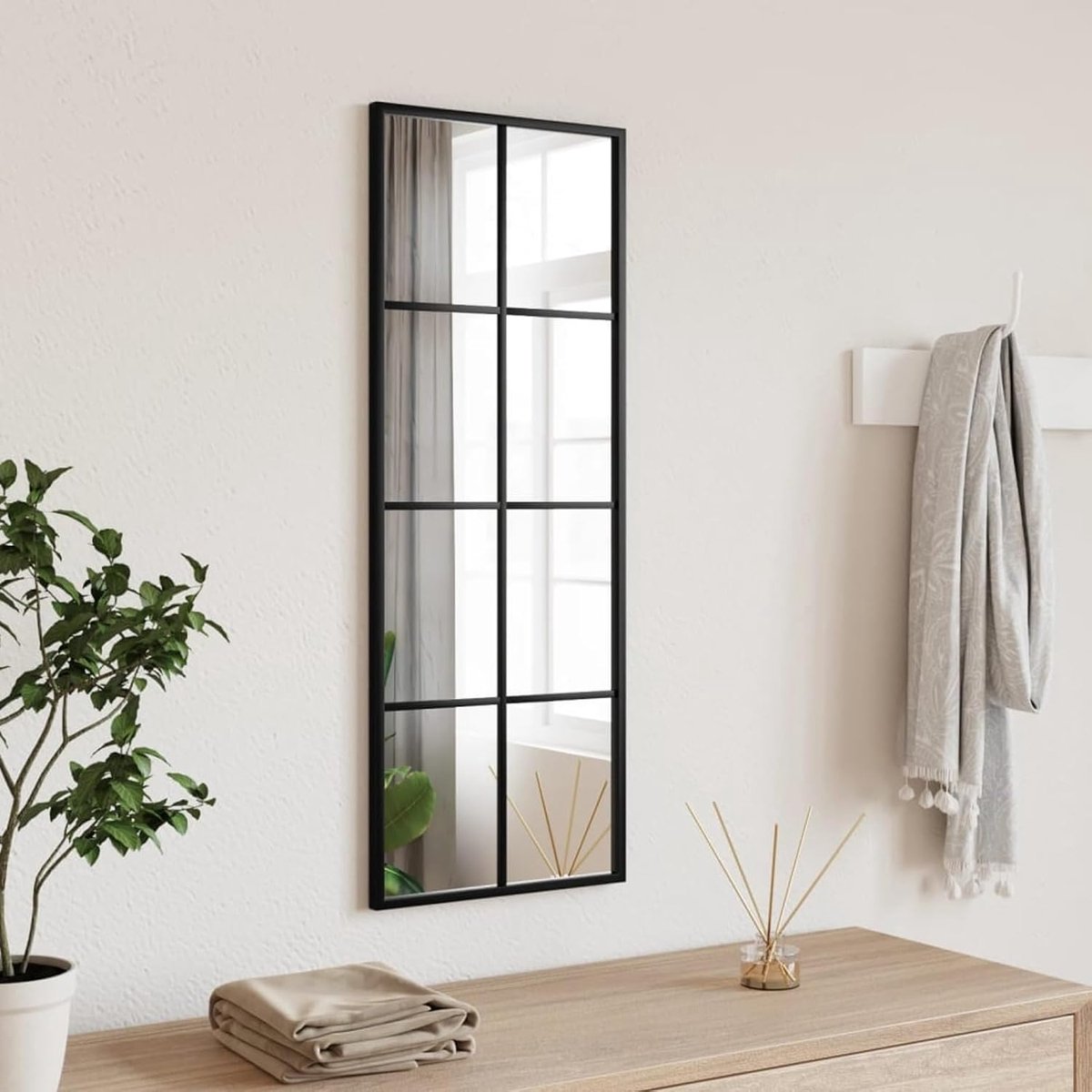 Wandspiegel Hangspiegel, glazen spiegel, badkamerspiegel, halspiegel, badkamerspiegel, cosmeticaspiegel, decoratieve spiegel voor hal, slaapkamer, woonkamer, badkamer, zwart, 30 x 80 cm,