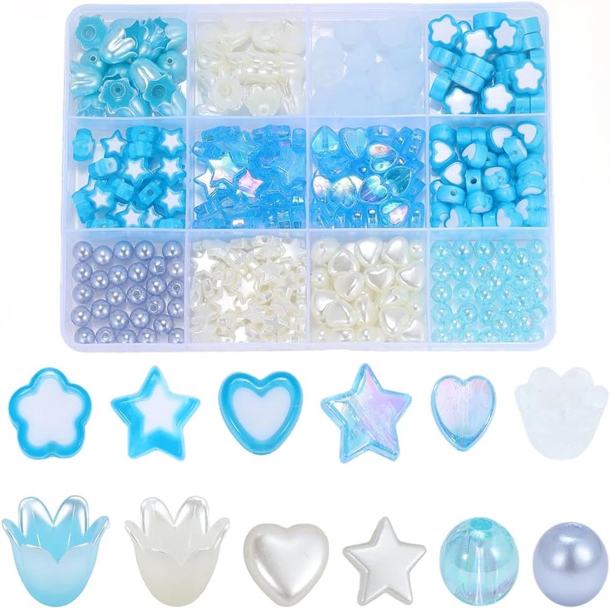 Kralen voor sieraden maken blauw wit ster bloem hart ronde esthetische kralen handgemaakte geschenken accessoires voor doe-het-zelf ketting armband oorbel