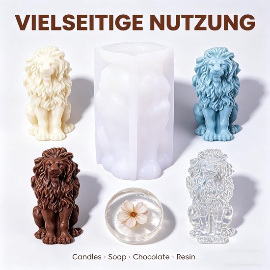 3D-leeuw kaarsvorm, zeepvorm, dier, leeuw, siliconen vorm, bakvorm voor fondant, chocolade, taartdecoratie, zeep, sojawas, kaarsen, gips, handwerk (A) — afbeelding 5