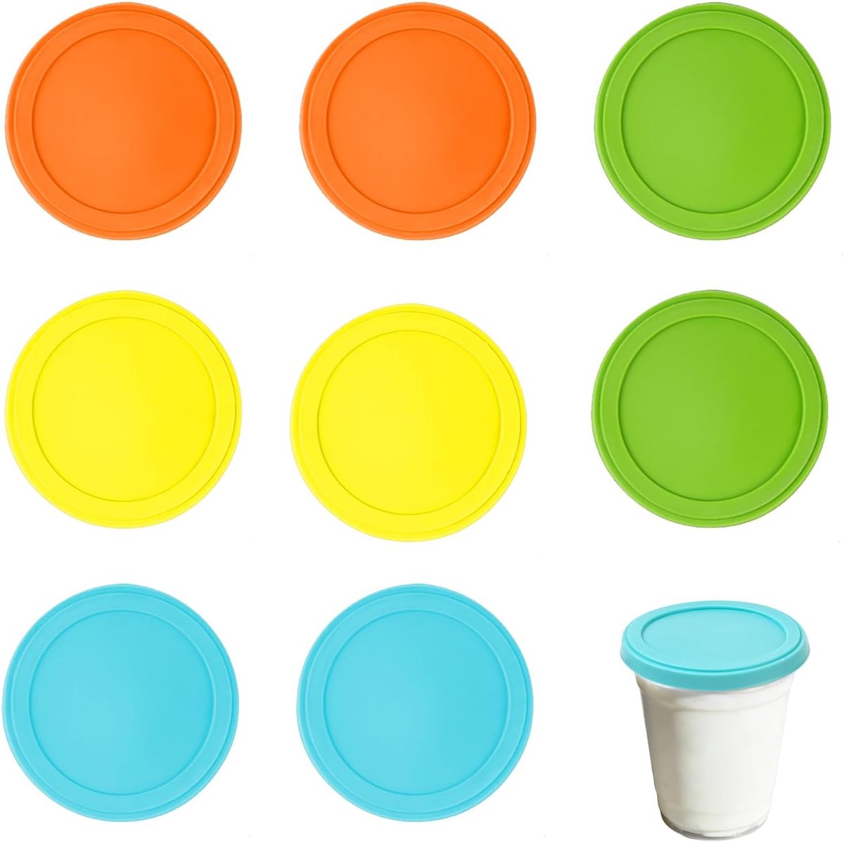 8 stuks yoghurtdeksel, 500 g, herbruikbaar yoghurtdeksel, deksel voor yoghurtbeker, verzegeld siliconen deksel, yoghurtbeker, siliconen deksel voor bekers van 150 g-500 g