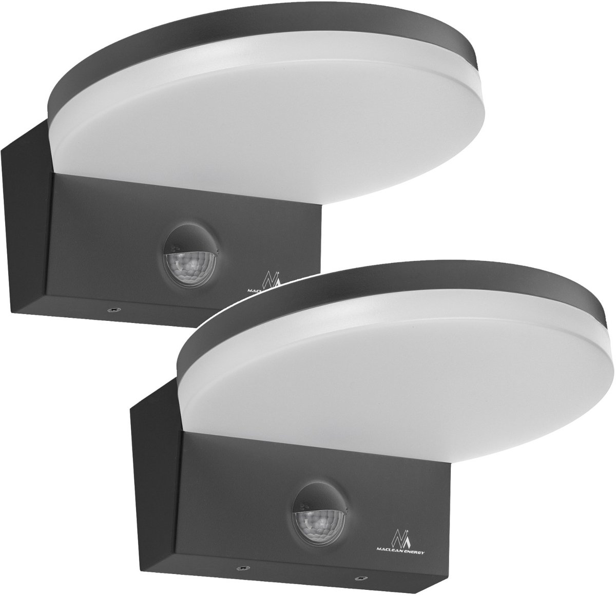 Maclean - 2 stuks Wandlamp LED buitenlamp met PIR bewegingsmelder - 15W, IP65, 1560lm, neutraal wit (4000K) - Grijs