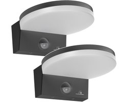 Maclean - 2 stuks Wandlamp LED buitenlamp met PIR bewegingsmelder - 15W, IP65, 1560lm, neutraal wit (4000K) - Grijs