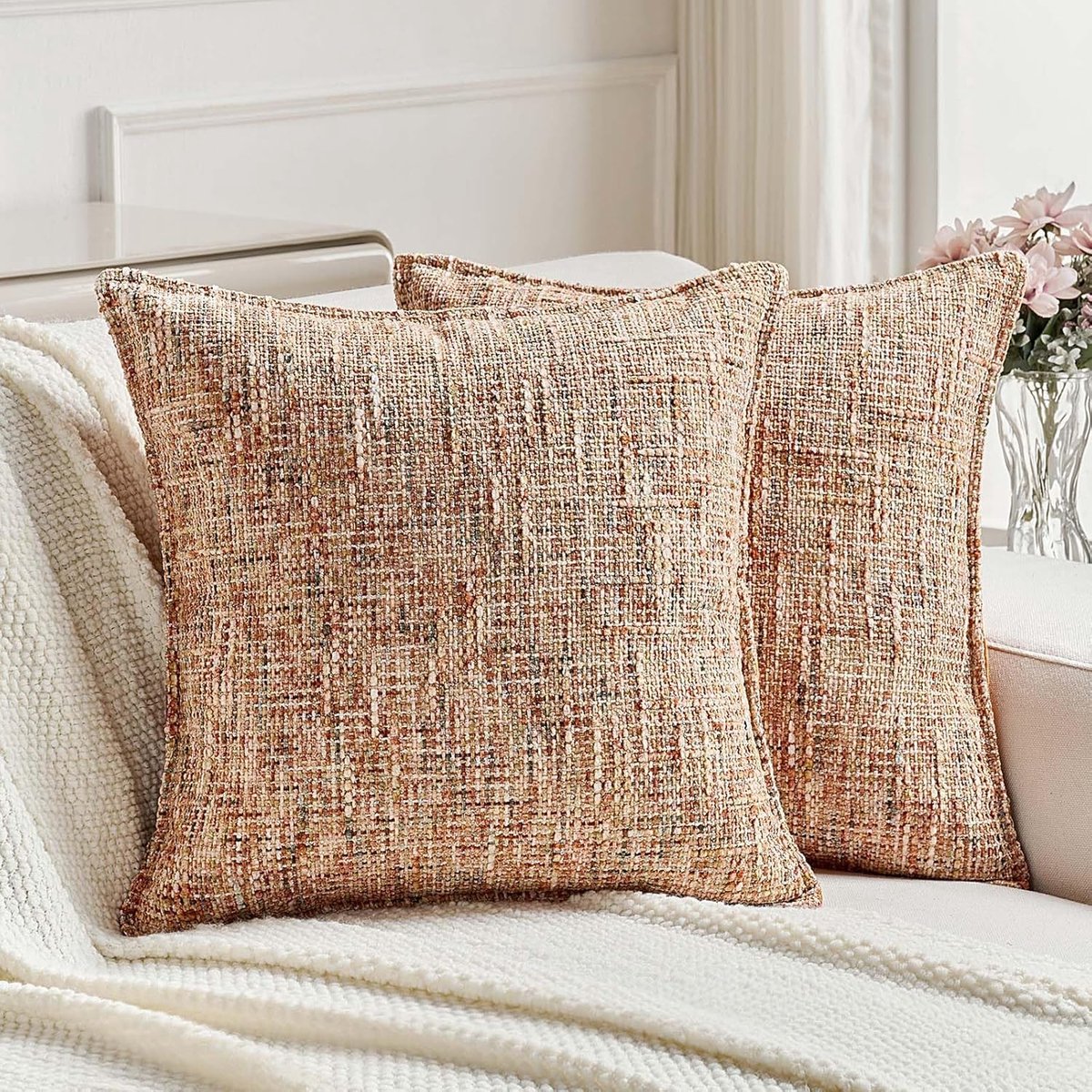Chenille Kussenhoezen 40x40 2er Set, Zachte Decoratieve Kussenhoes, Moderne Kussensloop Met Onzichtbare Rits, Duurzaam Kussenslopen Voor Woonkamer,Bank,Slaapkamer, Roestrood