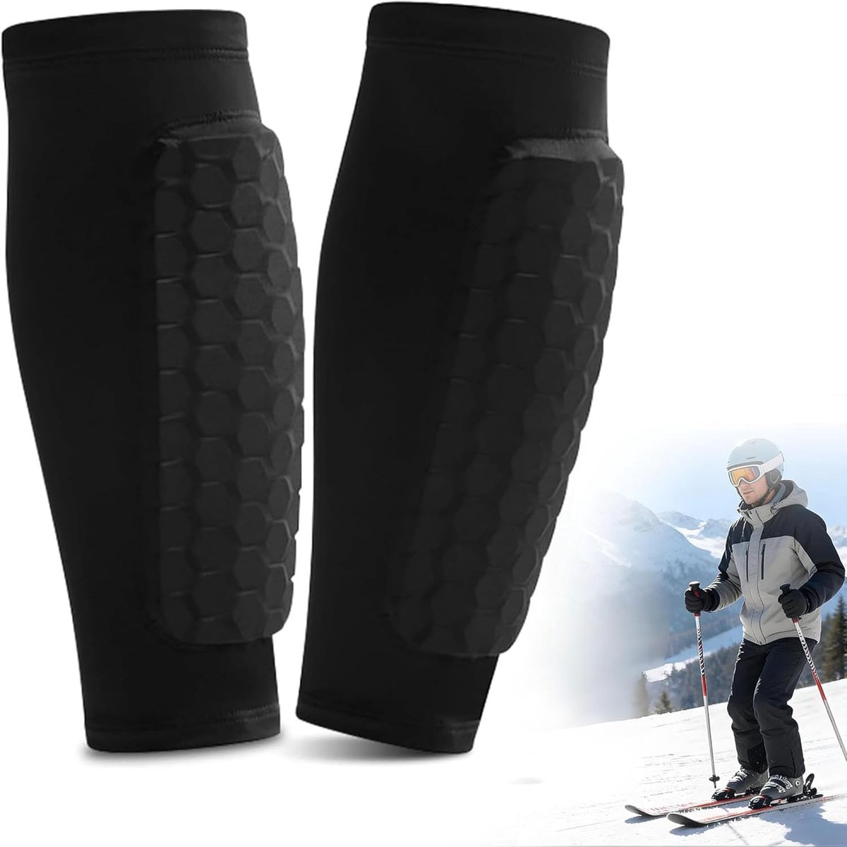 Scheenbeschermers, skiën, voetbal, heren, botsingsvermijding, skiguard sokken, antislip en ademend, geschikt voor jongeren en volwassenen