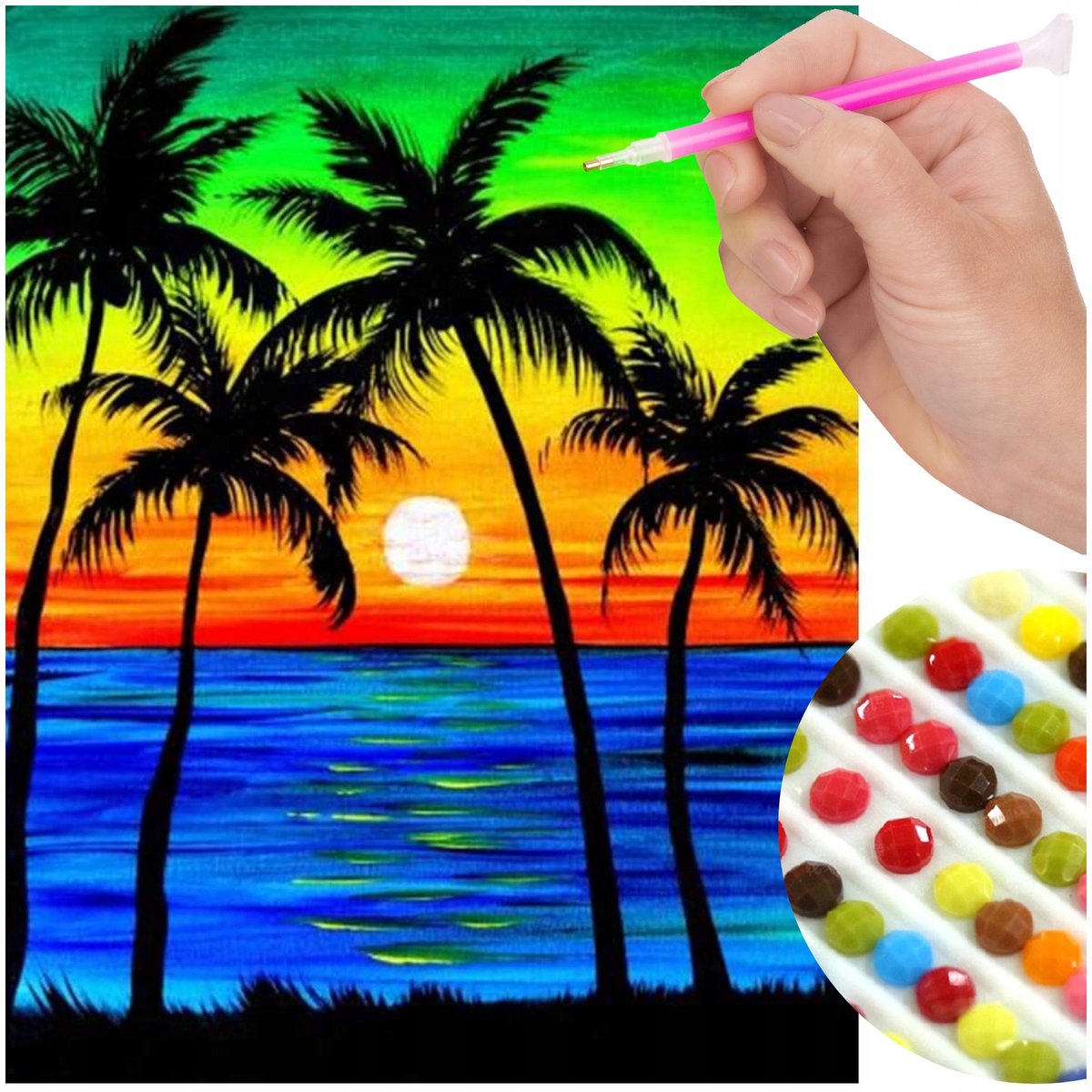 Diamond Painting Set: Zonsondergang met Palmen 5D