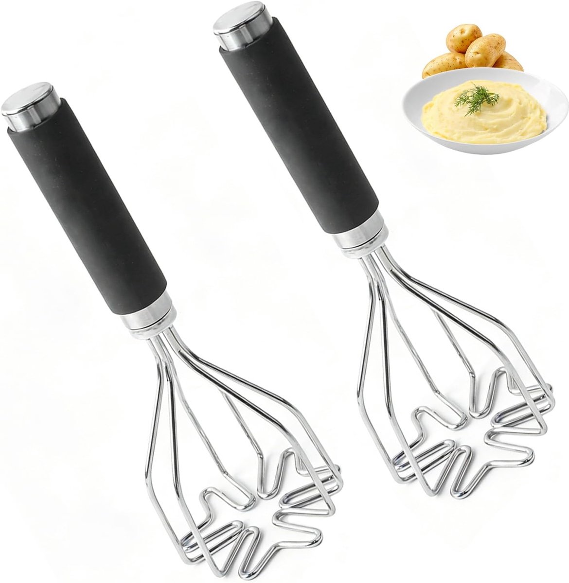 2 aardappelpers, roestvrij staal, pruimenbloesemvorm, aardappelstamper, keuken, kan worden gebruikt in aardappelpuree en groenten en fruit enz. (26 x 9 cm)