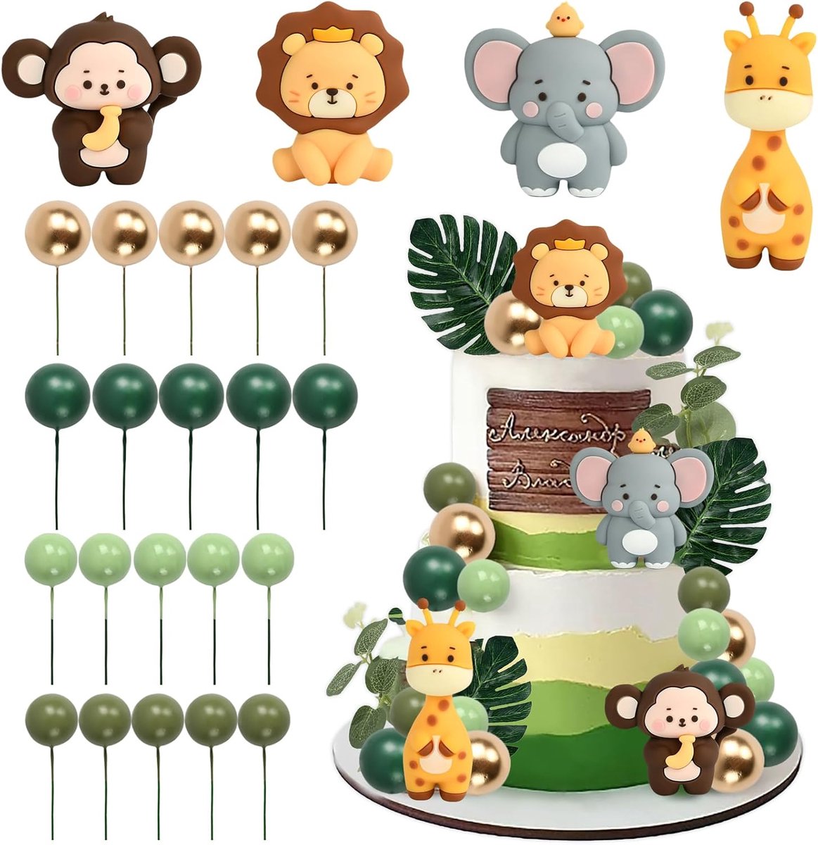 Dieren, 24 stuks, taartdecoratie, verjaardag, dieren, taarttoppers, dieren, taartdecoratie met bosdieren, voor verjaardagsfeesten, babyshower
