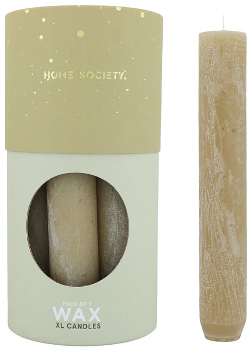 Home Society - Diner Candle XL - Doos 7 stuks - Beige - Rond 3,4 cm - 21 cm hoog