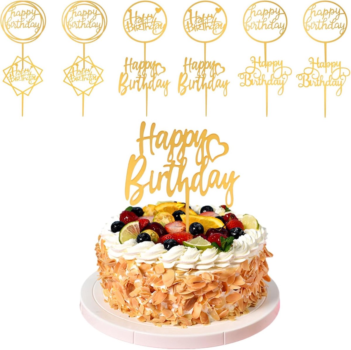 12 stuks Happy Birthday taartdecoratie, acryl cupcake-topper, taartdecoratie, verjaardag voor verjaardag, jubileum, feestdecoratie