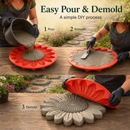 Mallen voor stapstenen - Siliconen mal - Zonnebloem Mallen - Stapsteen Mallen - voor buitenaanleg, patio-pad, tuinpad - 37*37*4CM — afbeelding 3