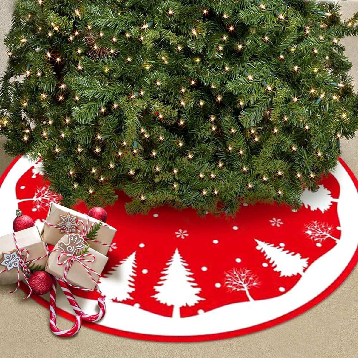 Kerstboomtapijt, ronde kerstboomstandaard, 120 cm, kerstboomrok, afdekking voor kerstboom, decoratie voor kerstfeesten, decoratieve geschenken