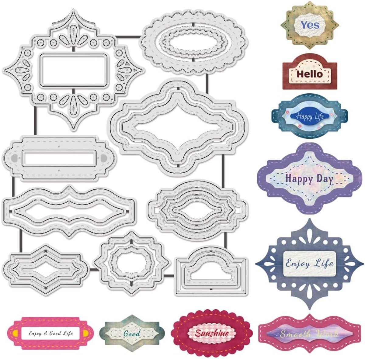 Etiketten Label Frame Snijmatrijzen Sjablonen Koolstofstaal Reliëf Patroon Achterrand Plannen Metalen Uitsnijdingen voor Kaarten DIY Scrapbooking Fotoalbum Papier Kaart Decor