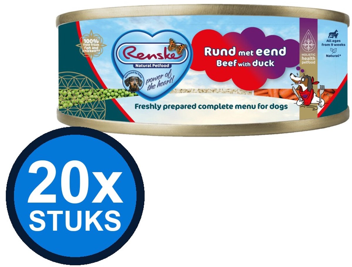 Renske Renske vers vlees maaltijd hond rund/eend 95gr