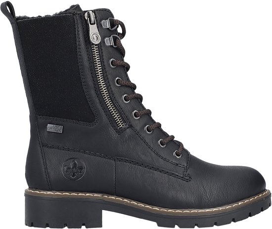 Zwarte Rieker veterboot met rits, veters en suède aan de zijkant.