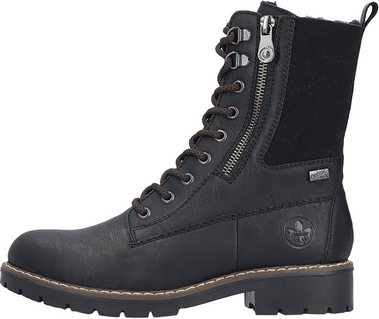 Zwarte Rieker veterboot met rits, veters, suède en Gore-Tex.