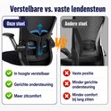 Vergelijking van een Durrafy bureaustoel met verstelbare lendensteun en andere stoel met vaste lendensteun.